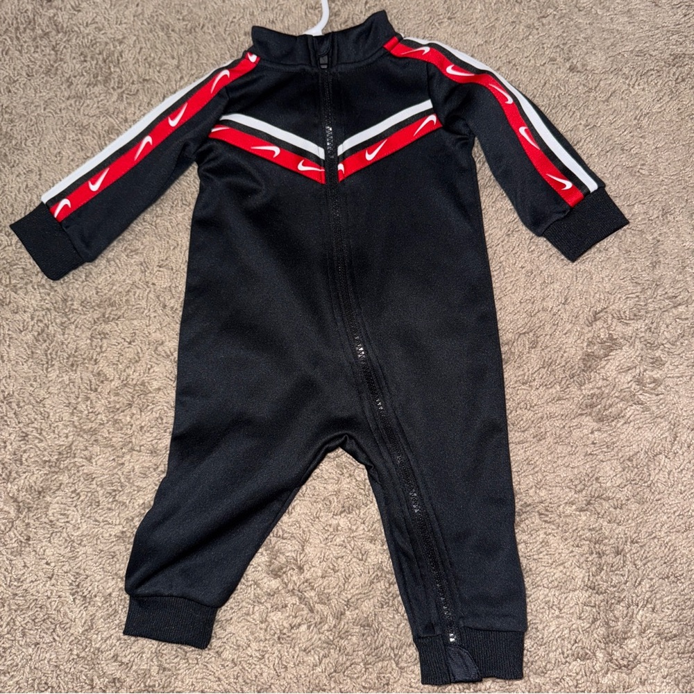 Nike Baby Tracksuit Romper 9M Black Red Zip-Up